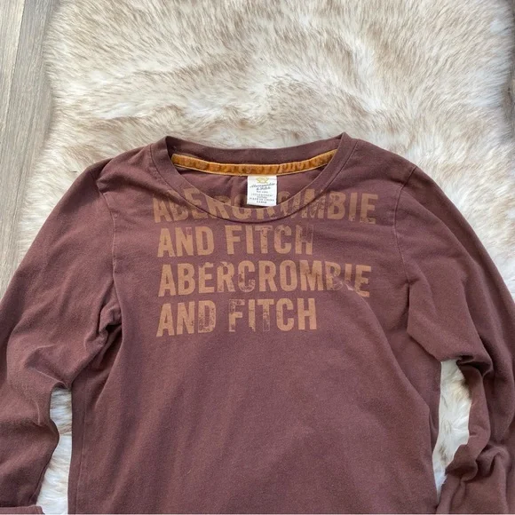 Vintage Abercrombie & Fitch Brown Longsleeve Raw Hem TShirt - Picture 2 of 8